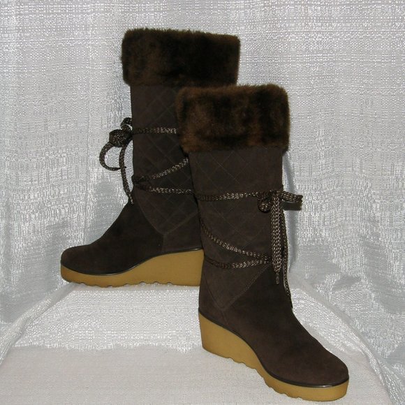 COPY - Gorgeous Authentic MARC JACOBS Brown Quilted Suede Fur Boots sz 6.5 (37) - Picture 1 of 7